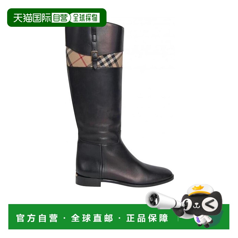 BURBERRY 女士高跟鞋 39430661 AW2022 黑色 牛皮低跟长筒靴