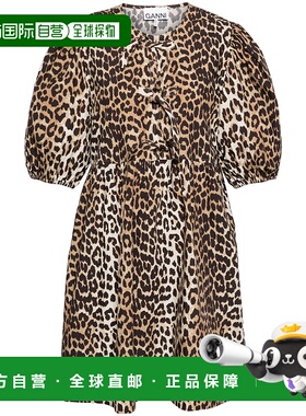1h可退 GANNI 女士连衣裙 F9758943 CO 黄色 Ganni Leopard Popli