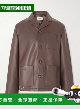 1h可退 潮奢 LOEWE 罗意威 男士 Camp-Collar Logo压纹皮革夹克 H