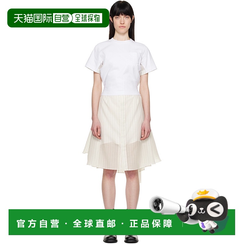 潮奢 Sacai 女士 灰白色 Spun Organza & Cotton Jersey 连衣裙 2