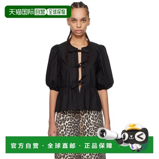Cotton 上 GANNI Tie Peplum Poplin 黑色 女士 甘尼 潮奢 1h可退