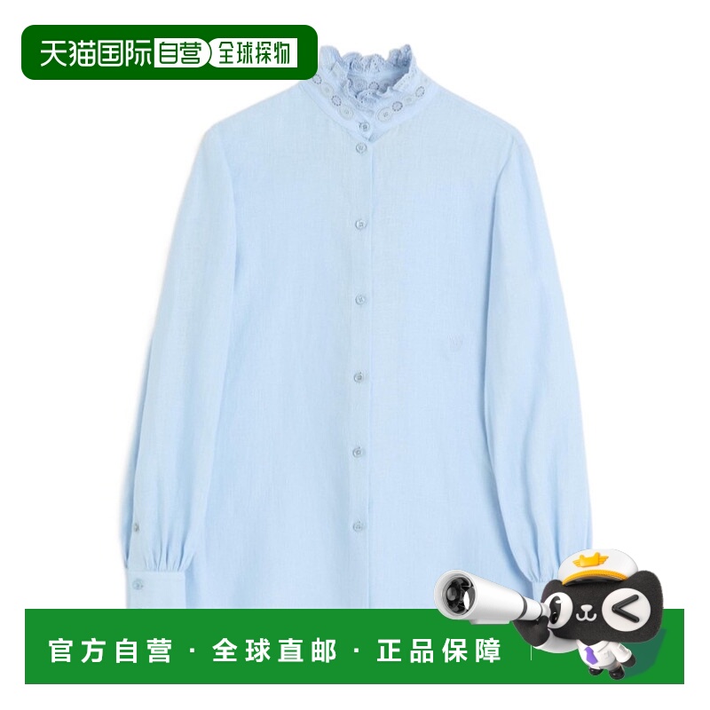 1h可退 VALENTINO 女士衬衫 BAB7R79KWEN6 AW2025 蓝色 亚麻衬衫
