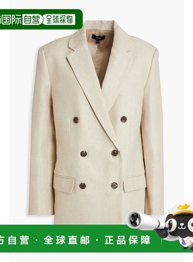 1h可退 潮奢 THEORY 希尔瑞 女士 双排扣亚麻帆布西装外套 O03031