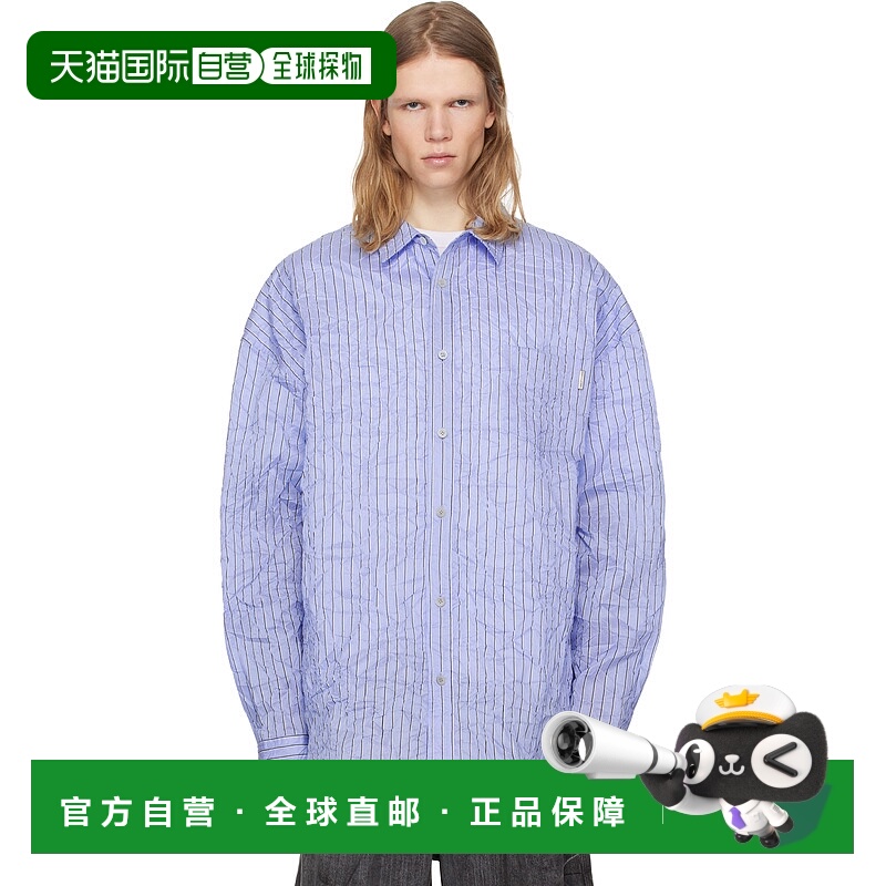 1h可退 潮奢 Juun.J 男士 蓝色 Crinkled Stripe 衬衫 JC5164P03
