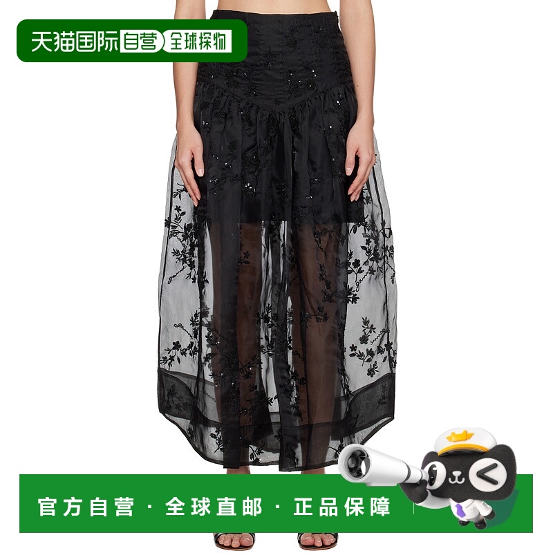 1h可退 潮奢 GANNI 甘尼 女士 黑色 Embellished Organza 半身裙