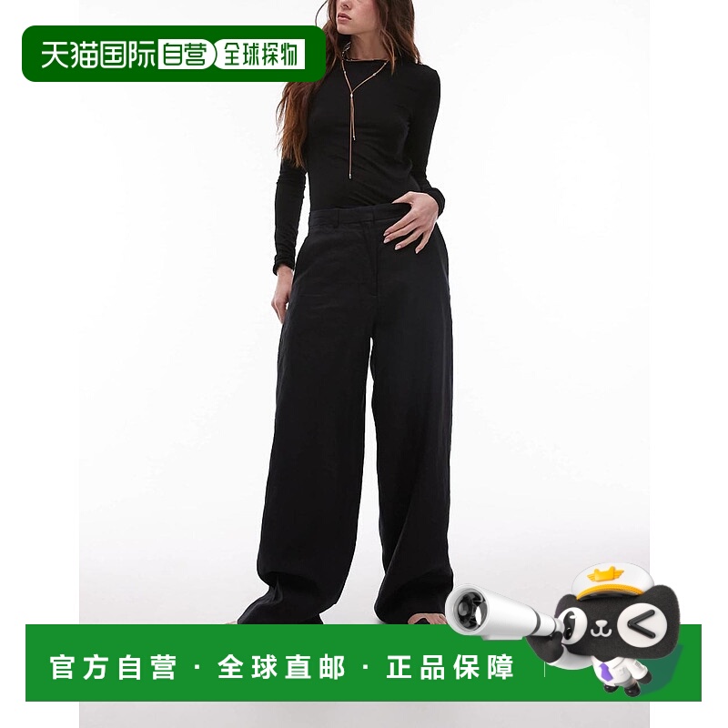 1h可退 潮奢 Arket 女士 ARKET 亚麻直筒无前摺裤子(黑色)休闲裤