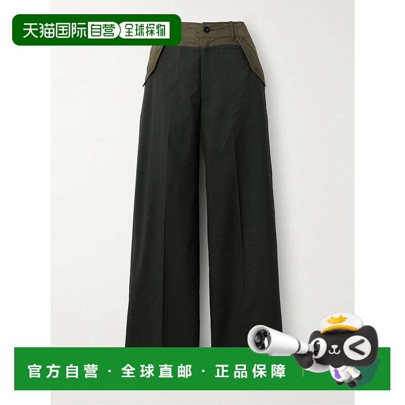 1h可退 潮奢 Sacai 女士 Glen shell-trimmed 阔腿羊毛长裤 25080