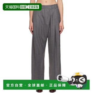 1h可退 潮奢 GANNI 甘尼 女士 灰色 Stripe Cross-Over 长裤 W076