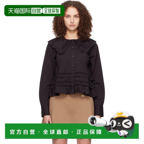 GANNI 甘尼 女士 黑色 Stretch Cotton Ruffle 衬衫 A1040096Blac
