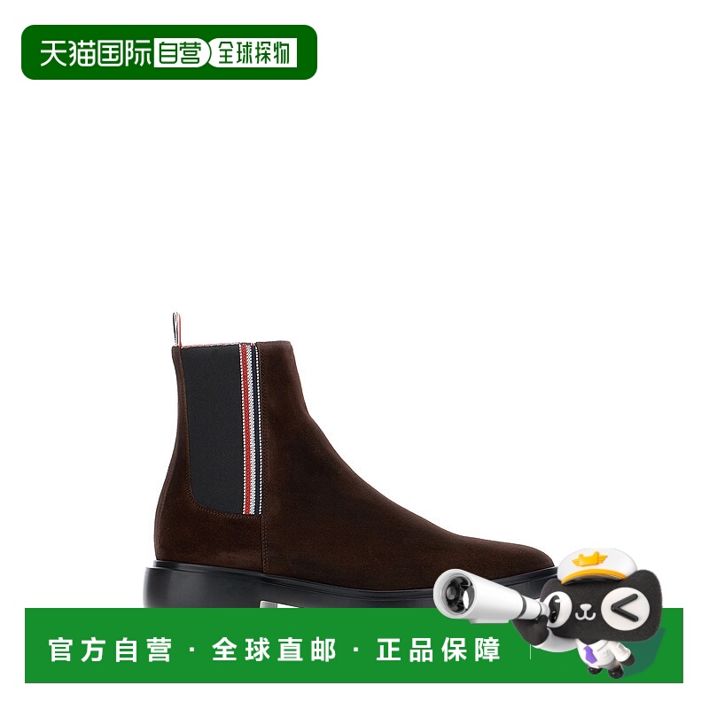 1h可退 潮奢 Thom Browne 汤姆 布朗 男士 棕色绒面革短靴 MFB249