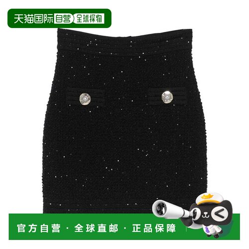 BALMAIN 女士半身裙 FF1LB015KI740PA AW2025 黑色 TWEED SKIRT