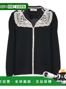 CHLOÉ 女士外套 C25AHT55077001 AW2025 黑色 双绉蕾丝荷叶边衬衫