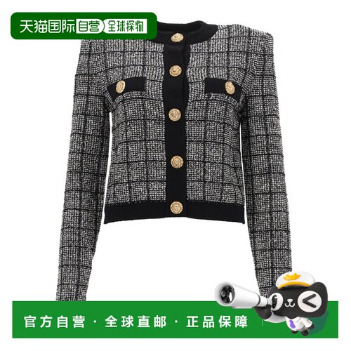 BALMAIN 女士针织衫 GF1KL000KJ48EER SS2026 黑色 Tweed Cardiga