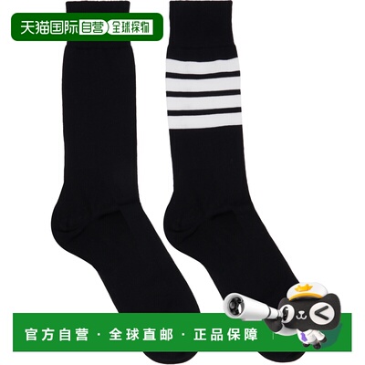 Thom Browne 汤姆 布朗 男士 黑色 Cotton 4-Bar 中筒袜 MAS023B0