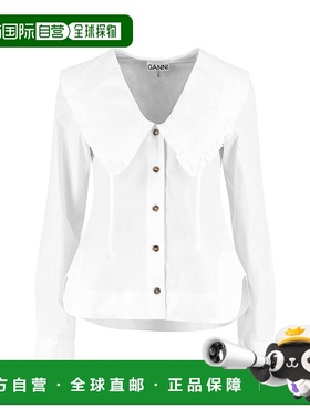 GANNI 女士衬衫 F57786099151 CO 白色 Maxi Collar Cotton Shirt