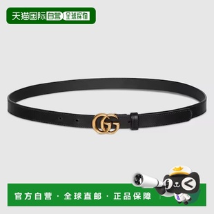 自营 GUCCI古驰 互扣式双G针扣皮革皮带女款 黑色宽2cm