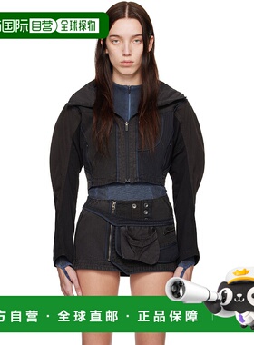 1h可退 潮奢 hyein seo 女士 黑色 & 灰色 Patchwork Crop 夹克 F