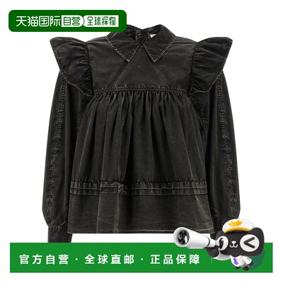 GANNI 女士衬衫 A1040061099 SS2026 黑色 Black Washed Frill Bl