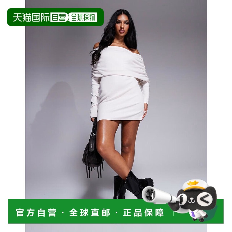 1h可退 潮奢 ASOS 女士 fallen 设计肩罗纹迷你连衣裙(米白色)