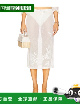 1h可退 潮奢 For Love & Lemons 女士 玫瑰钩花中长半身裙 SWMC11