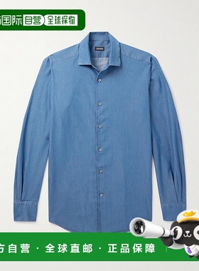 1h可退 潮奢 zegna 杰尼亚 男士 蓝色棉质衬衫 UGX25A2SRO1