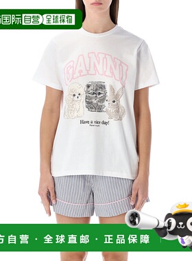GANNI 女士T恤 T43763575151 AW2025 白色 Ganni Animal print t-
