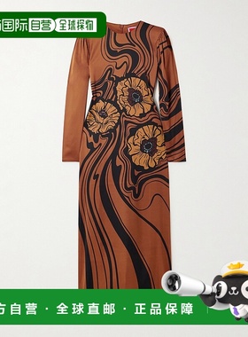 1h可退 潮奢 La Doublej 女士 Icon Clingy 飘逸印花缎面中长连衣