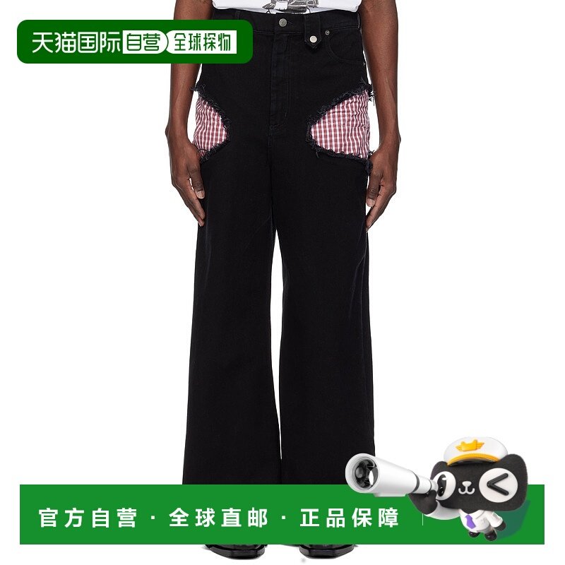 1h可退 潮奢 EGONLAB. 男士 黑色 Openwork 牛仔裤 SS25DN002