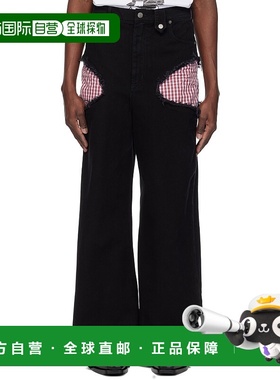 1h可退 潮奢 EGONLAB. 男士 黑色 Openwork 牛仔裤 SS25DN002