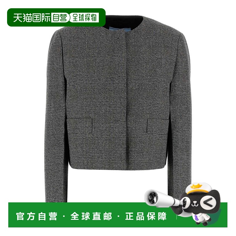 1h可退 PRADA 女士西服 P568P15K5SOOOF0480 AW2025 灰色 圆领短