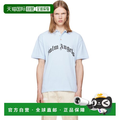 Palm Angels 棕榈天使 男士 蓝色 Curved Logo Polo 衫 PMGB012S2