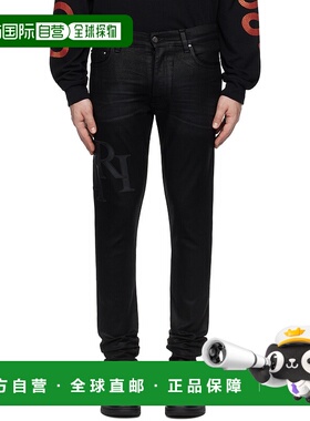 1h可退 潮奢 AMIRI 男士 黑色 Waxed Staggered Logo Skinny 牛仔