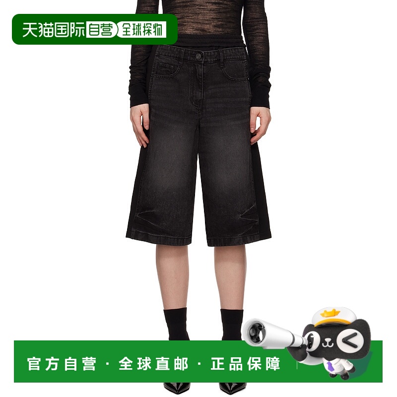 1h可退 潮奢 Juun.J 女士 黑色 Patched Jersey 牛仔短裤 JW4725W