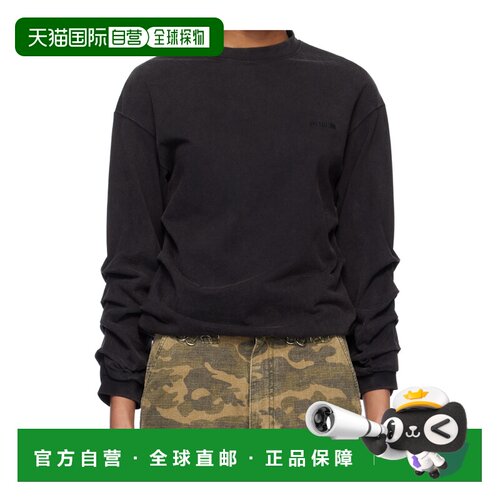 WE11DONE 女士卫衣 WDTT025775UBK SS2025 黑色 皱褶长袖 T 恤