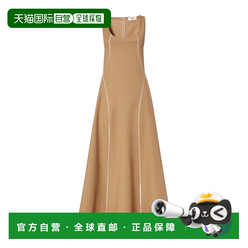 1h可退 FENDI 女士连衣裙 FDD365AUJRF1SB0 SS2025 驼色 棉质连衣