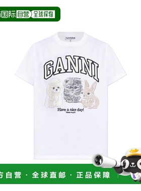 GANNI 女士T恤 T42373575151 AW2025 白色 Animal print t-shirt