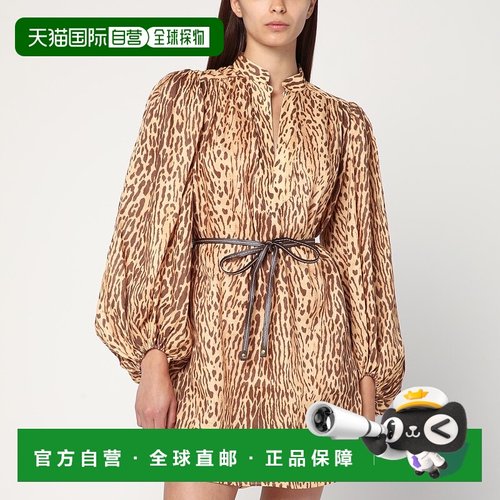 1h可退 潮奢 ZIMMERMANN 女士 豹纹短款亚麻连衣裙 4593DSS255