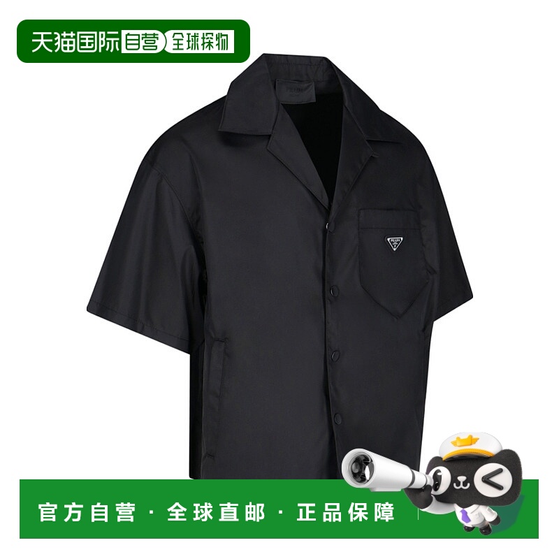 1h可退 PRADA 男士衬衫 SC4491821WQ8F0002 SS2025 黑色 短袖logo