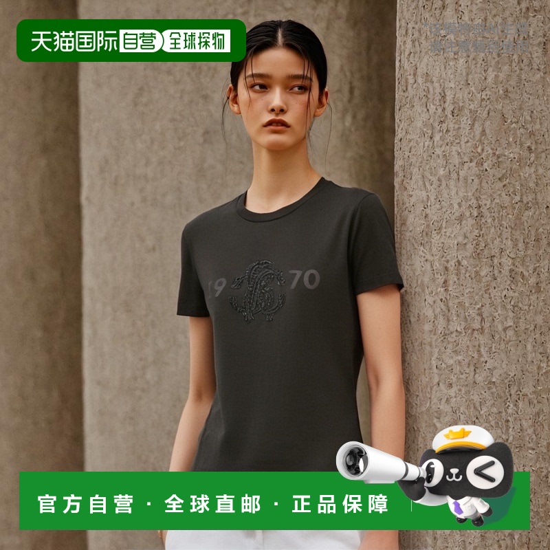 Justcavalli 加斯特 卡维里 /女士串珠徽标全棉短袖T恤HQR653D060