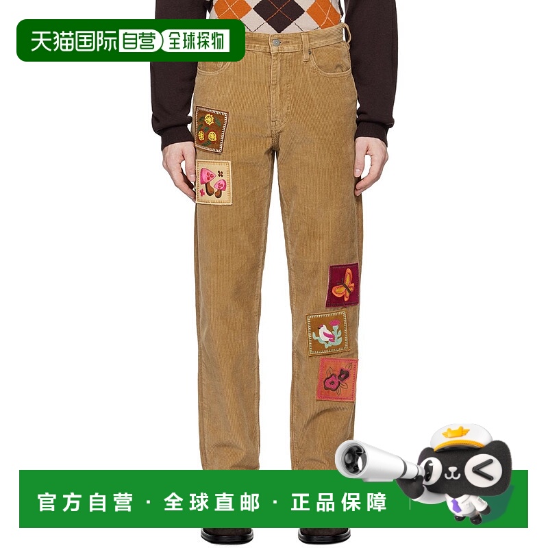 1h可退 潮奢 Anna Sui 安娜苏 男士 独家发售棕色刺绣长裤 M624T4