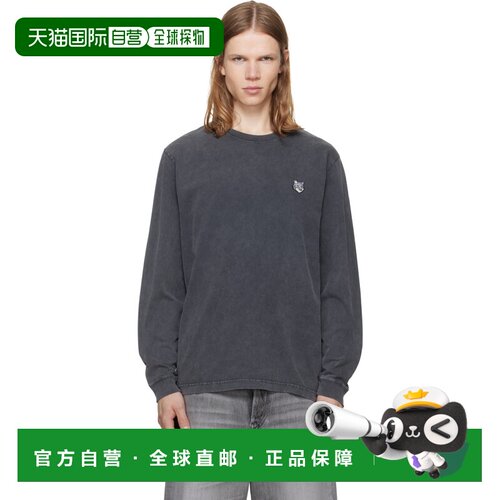 MAISON KITSUNE 男士 灰色 Fox Head Faded Comfort 长袖 T恤 PM0
