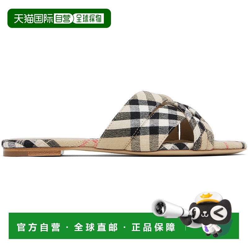 1h可退 潮奢 Burberry 巴宝莉 女士 驼色 Check Cabana 凉鞋 8111
