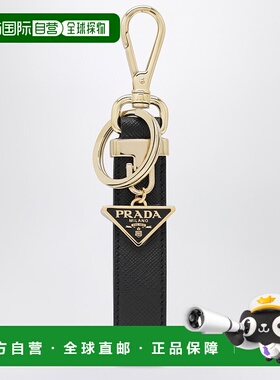 1h可退 潮奢 Prada 普拉达 女士 黑色小牛皮三角徽标钥匙圈 1PP18
