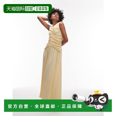 1h可退 潮奢 Topshop 女士 低腰褶皱长款连衣裙(buttermilk)长裙
