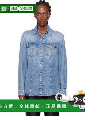 1h可退 潮奢 Balmain 巴尔曼 女士 蓝色双袋牛仔衬衫 FF0HC080DF9