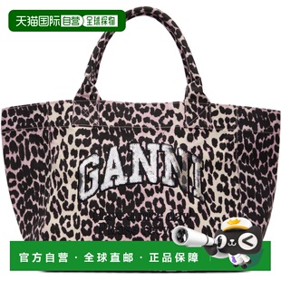 1h可退 潮奢 GANNI 甘尼 女士 粉色中号豹纹托特包 B2110003