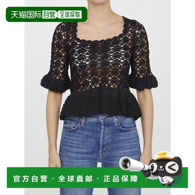 GANNI 女士T恤 K1824099 SS2023 黑色 Crochet top