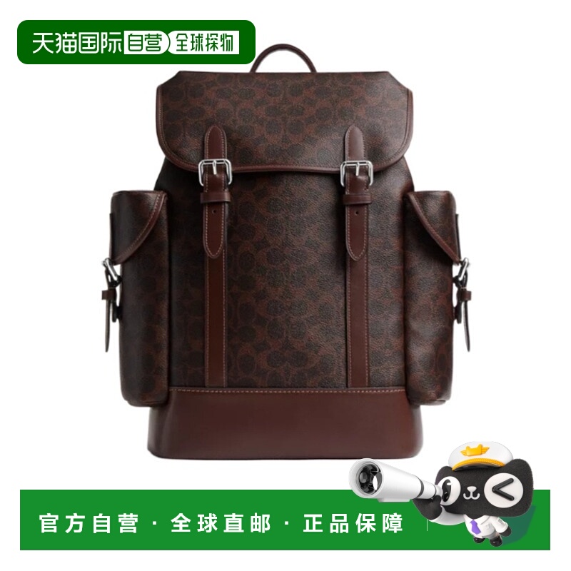 1h可退 COACH 男士双肩包 CV983MPL AW2025 深棕色 Hitch 翻盖双