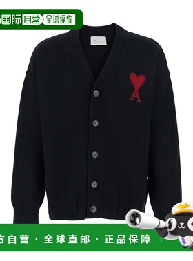 1h可退 潮奢 Ami Paris 男士 ADC on Front 黑色V领刺绣羊毛针织