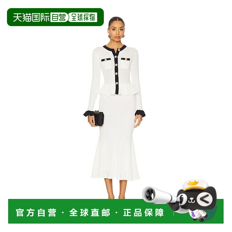 1h可退 潮奢 Self-Portrait 女士 针织撞色中长连衣裙 PF25092MW